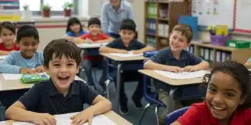 Diverse students and teacher in an inclusive special education classroom