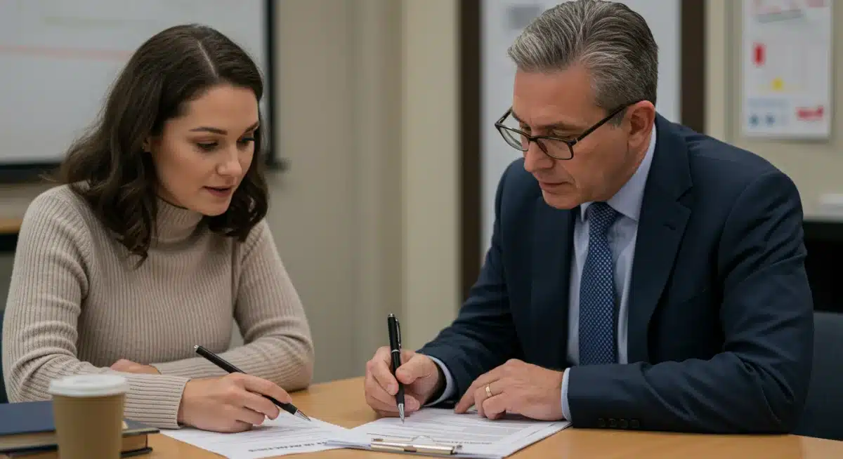 Parent and school administrator reviewing IEP documents collaboratively