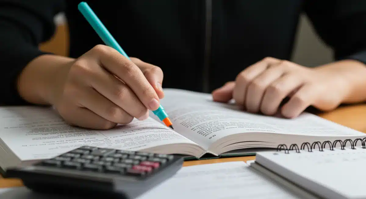 Student highlighting text in a textbook, representing direct impact of education funding.