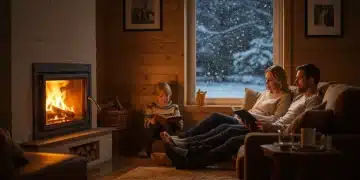 Family staying warm at home with LIHEAP assistance during a snowy winter