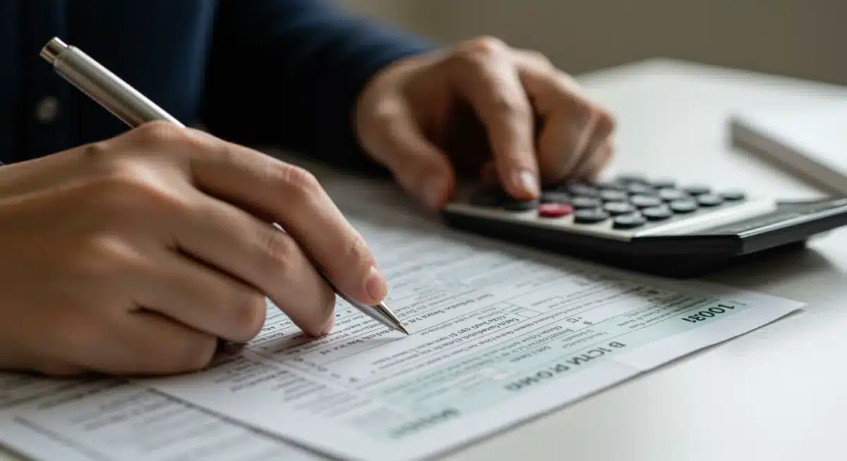 Hands filling out a tax form related to child tax credit