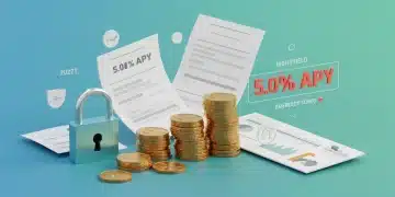 Illustration of growing savings with 5.0% APY, secure padlock, and coins, representing a high-yield savings account for an emergency fund.