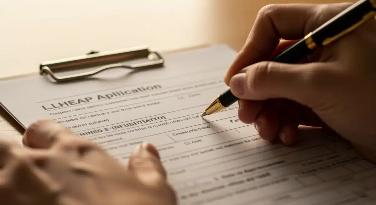 Person filling out LIHEAP application form for heating assistance