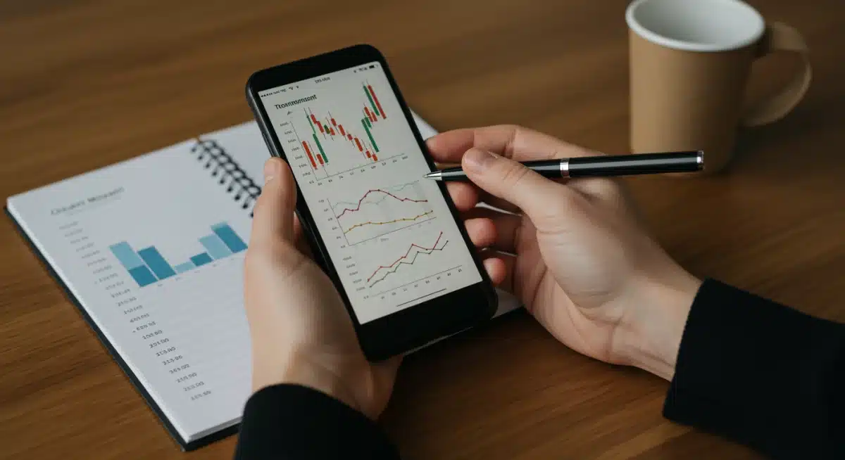 Person managing retirement investments with both digital tools and traditional notes, showing a balanced approach.