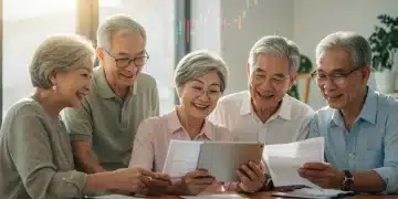Retirement Planning: Secure Your Nest Egg by 2030 Group of retirees confidently reviewing financial plans in a modern office, representing secure retirement planning.