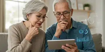 Elderly couple analyzing potential Social Security benefit changes on a tablet