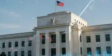 Federal Reserve building with upward financial graph, symbolizing interest rate hike's economic impact.