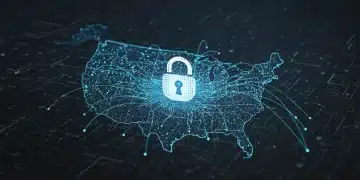Digital lock icon over US map representing federal cybersecurity mandates for businesses by mid-2026