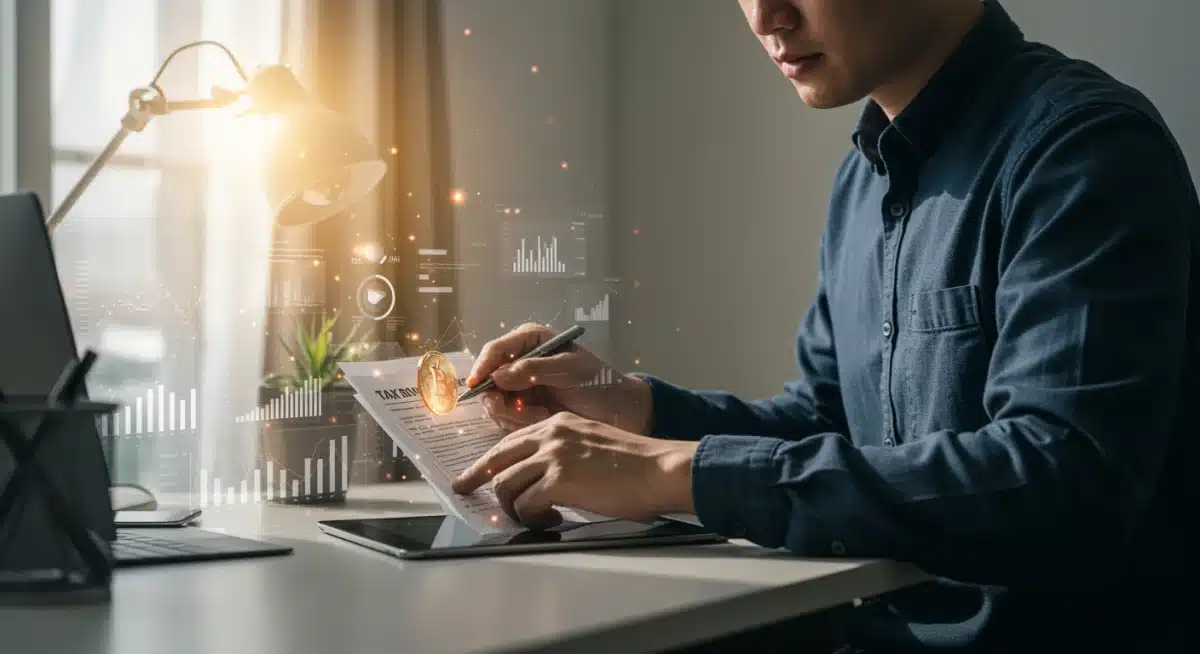 Investor reviewing crypto transaction records for tax compliance