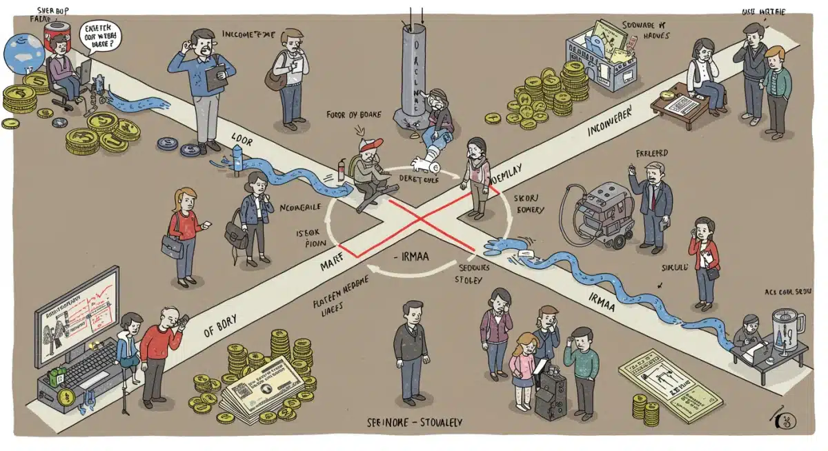 Illustration of income streams and IRMAA threshold for Medicare Part B premiums.