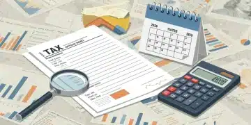 Illustration of tax documents, calculator, and calendar for 2026, representing IRS tax changes.