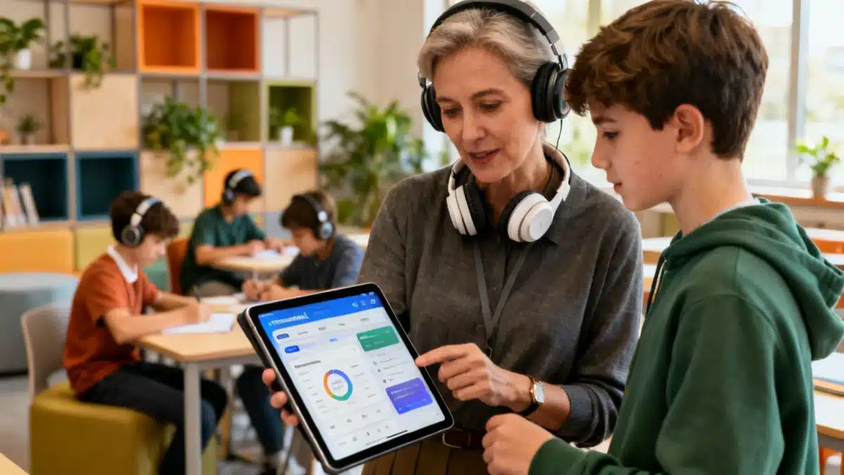 Teacher and student engaging with personalized AI learning platform