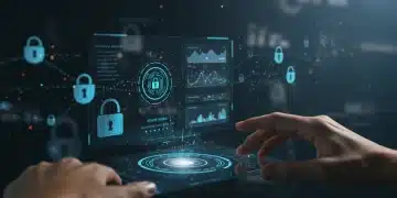 Futuristic digital banking interface with biometric security