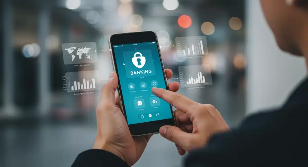 Person managing finances with a secure mobile banking app