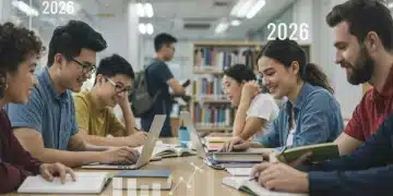 Students researching Pell Grant changes for 2026 in a university library