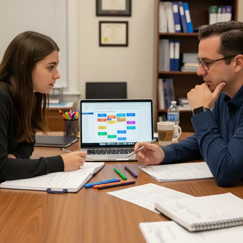 Student and counselor reviewing academic plan for 2026 graduation requirements.