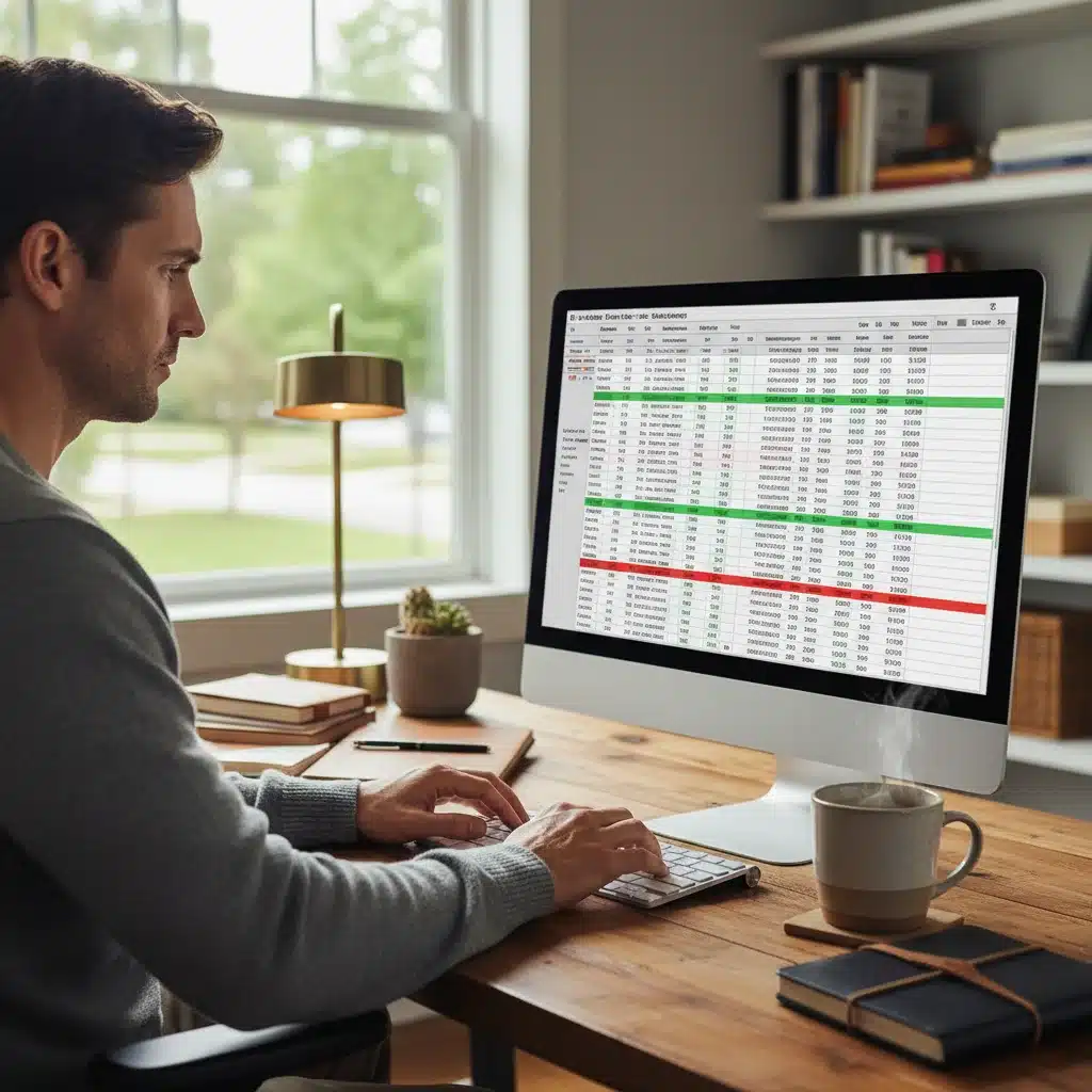 Person managing budget spreadsheet on computer