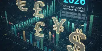 Financial chart with 2026 calendar overlay symbolizing future capital gains tax adjustments for investors.