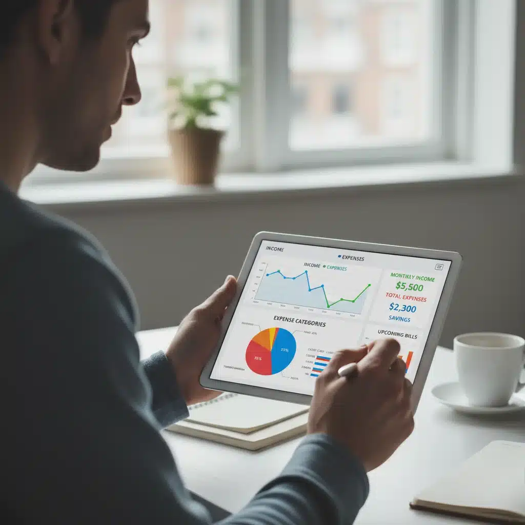 Person analyzing budget and expenses on a tablet for financial planning.