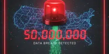 Urgent cybersecurity breach alert with digital map of U.S. and red siren