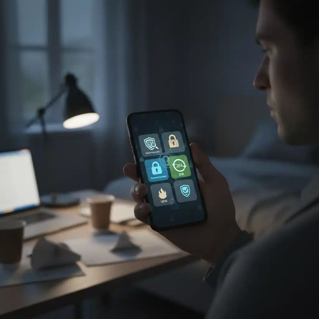Person using smartphone for online security measures after data breach