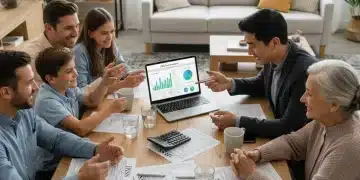 Family and individuals reviewing 2026 tax forms and financial documents