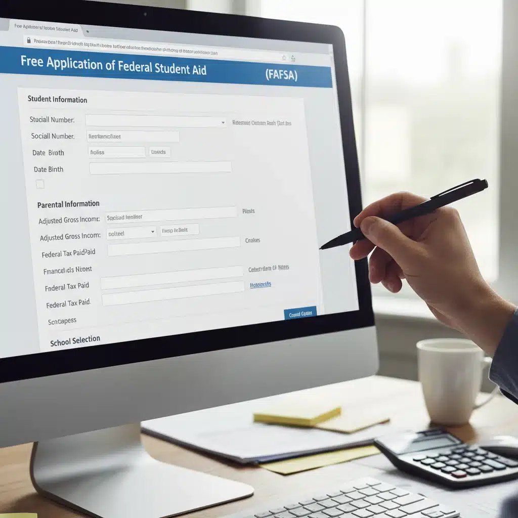 Filling out the FAFSA application form online for federal student aid