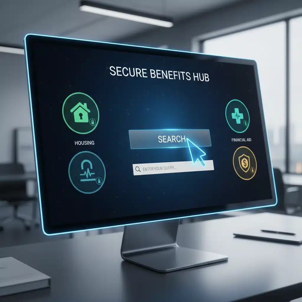 Secure online portal for searching unclaimed government benefits